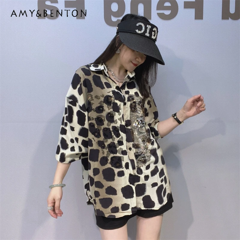 Handsome Casual Loose Leopard Print Long Sleeves Shirt Women's Summer Thin Fashion Chiffon Heavy Industry Diamond Drills Blouse
Handsome Casual Loose Leopard Print Long Sleeves Shirt Women's Summer Thin Fashion Chiffon Heavy Industry Diamond Drills Blouse