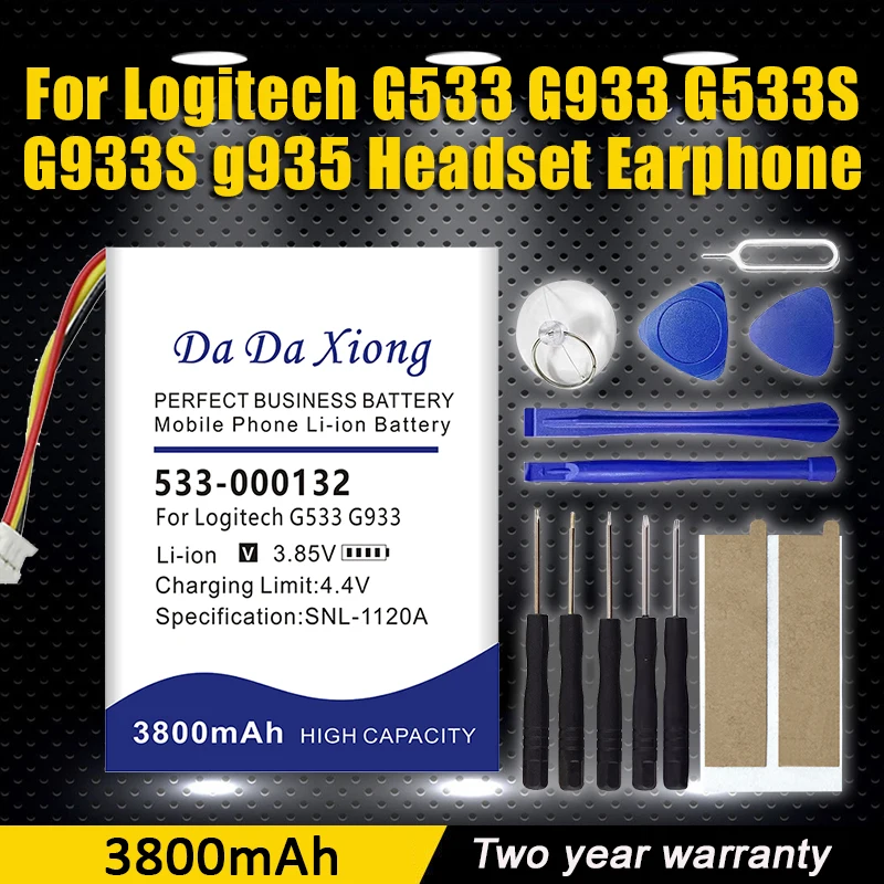 DaDaXiong 3.7V 3800mAh Wireless Headset Battery 533-000132 for Logitech G533, G933, G935, G635, G633 +TOOL
DaDaXiong 3.7V 3800mAh Wireless Headset Battery 533-000132 for Logitech G533, G933, G935, G635, G633 +TOOL