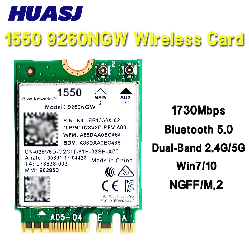 1550 1550AC 9260 9260NGW NGFF 1730Mbps WiFi + Bluetooth-compatible 5.0 802.11ac Card Better than 1535
1550 1550AC 9260 9260NGW NGFF 1730Mbps WiFi + Bluetooth-compatible 5.0 802.11ac Card Better than 1535