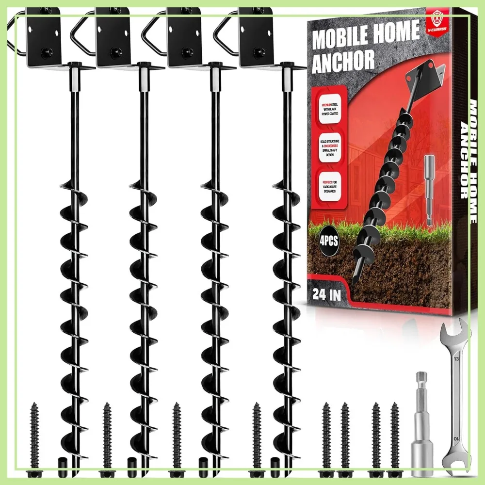 Premium 24" Full Spiral Blade Mobile Home Anchor, 4 Pack Ground Anchor Screw with L-shaped Brackets, U-bolts, Power Nut Driver, Heavy Duty Earth Anchors for Camping Tents, Swing Sets
Premium 24" Full Spiral Blade Mobile Home Anchor, 4 Pack Ground Anchor Screw with L-shaped Brackets, U-bolts, Power Nut Driver, Heavy Duty Earth Anchors for Camping Tents, Swing Sets