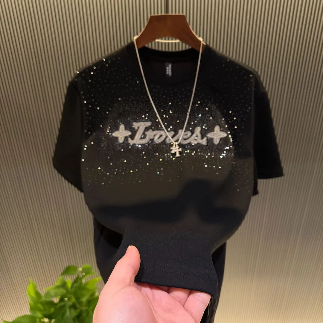 New Light Luxury Short-Sleeve Men's Trendy Brand T-Shirt With Rhinestone Letters, Loose Fit, Round Neck, Versatile And
New Light Luxury Short-Sleeve Men's Trendy Brand T-Shirt With Rhinestone Letters, Loose Fit, Round Neck, Versatile And