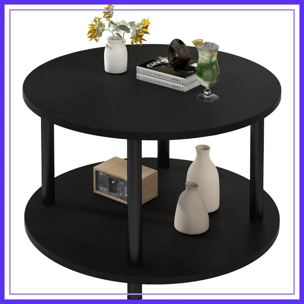 23.6" Round 2-Tier Coffee Table with Storage, Modern Metal Frame Side Table for Living Room, Office, Black
23.6" Round 2-Tier Coffee Table with Storage, Modern Metal Frame Side Table for Living Room, Office, Black