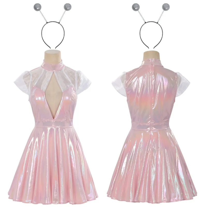 Artificial Intelligence Robot Cosplay Metal Laser Dress Sleeveless Pink Sexy Costume with Headwear Full Set for Women
Artificial Intelligence Robot Cosplay Metal Laser Dress Sleeveless Pink Sexy Costume with Headwear Full Set for Women