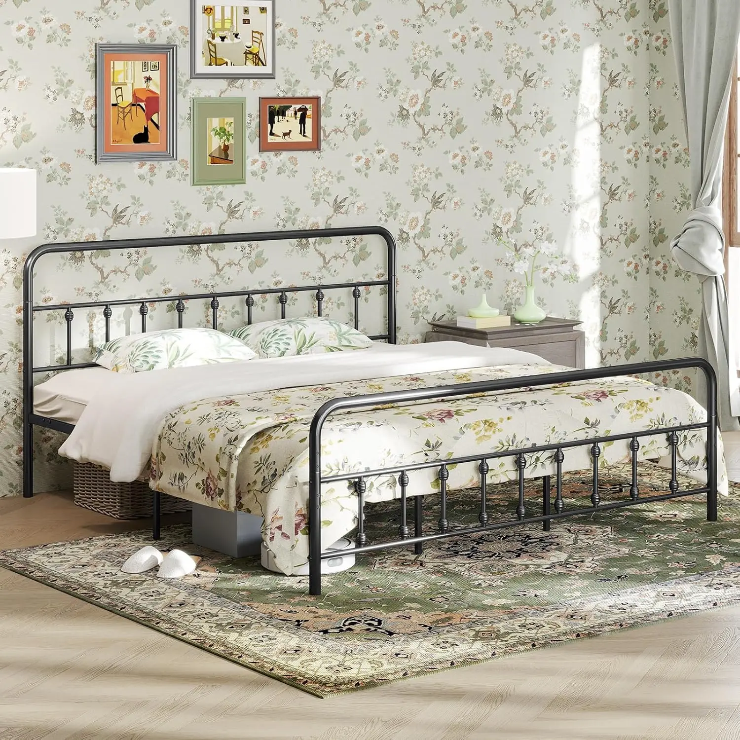 King Size Metal Bed Frame, Victorian Style Platform Bed with Vintage Headboard & Footboard, Heavy-Duty Metal Mattress Foundation
King Size Metal Bed Frame, Victorian Style Platform Bed with Vintage Headboard & Footboard, Heavy-Duty Metal Mattress Foundation