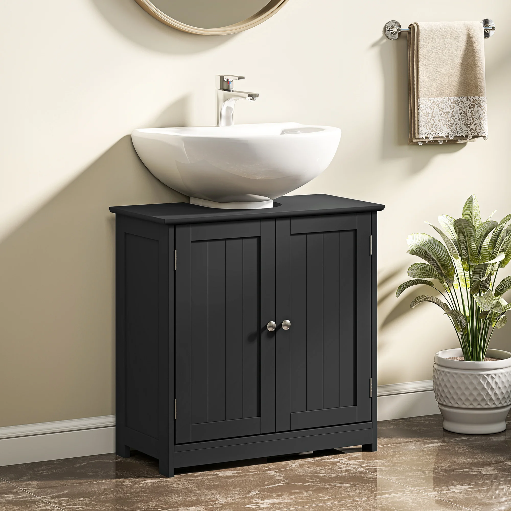 Pedestal Sink Storage Cabinet, Bathroom Sink Cabinet with U-Shape Cut-Out and Adjustable Shelf, Black
Pedestal Sink Storage Cabinet, Bathroom Sink Cabinet with U-Shape Cut-Out and Adjustable Shelf, Black