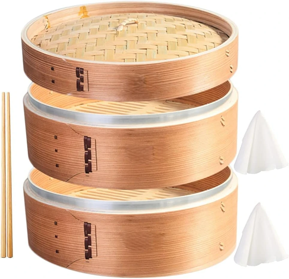 Deepen 3 Tier Kitchen Wood Steamer with Stainless Steel Banding for Asian Cooking Buns Dumplings Vegetables Fish Rice
Deepen 3 Tier Kitchen Wood Steamer with Stainless Steel Banding for Asian Cooking Buns Dumplings Vegetables Fish Rice