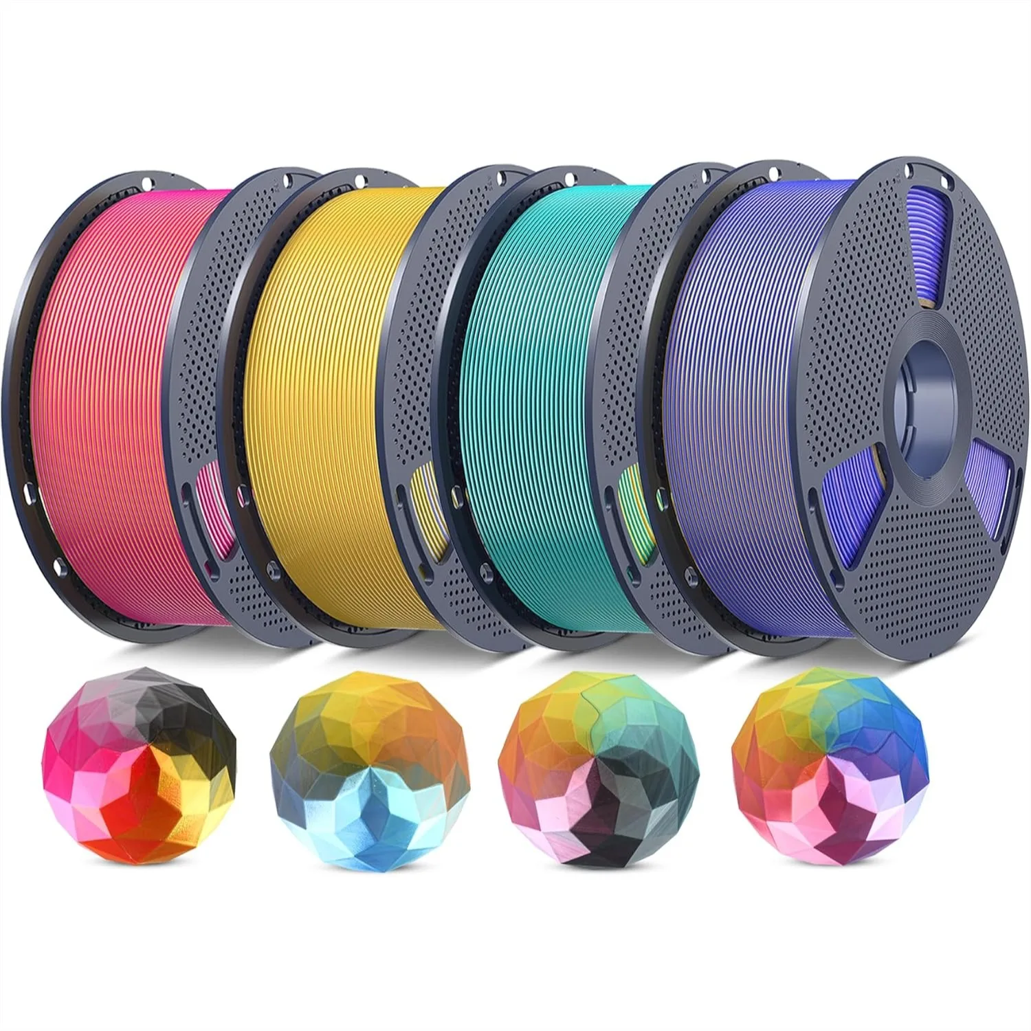 Multicolor 4-Color Silk PLA+ Filament Bundle, 1.75mm +/- 0.02mm, Shiny Texture, 4kg Total, 1kg per Spool, 4 Pack
Multicolor 4-Color Silk PLA+ Filament Bundle, 1.75mm +/- 0.02mm, Shiny Texture, 4kg Total, 1kg per Spool, 4 Pack