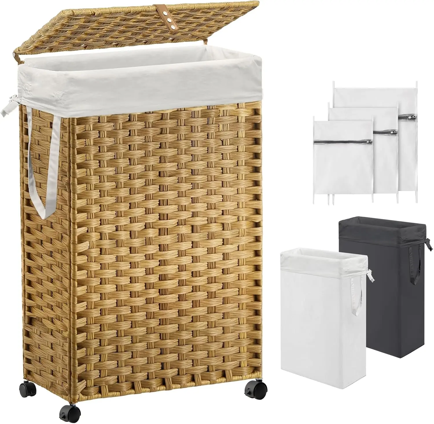 70L Slim Laundry Hamper with Lid & Wheels, Rolling Rattan Basket, 2 Removable Liners & 3 Mesh Bags, Narrow Dirty Clothes Sorter,
70L Slim Laundry Hamper with Lid & Wheels, Rolling Rattan Basket, 2 Removable Liners & 3 Mesh Bags, Narrow Dirty Clothes Sorter,