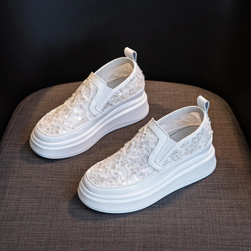 Women's White Sequined Mesh Platform Slip-On Sneakers, Breathable Mesh Wedge Loafers, Casual Summer Hidden Heel Shoes
Women's White Sequined Mesh Platform Slip-On Sneakers, Breathable Mesh Wedge Loafers, Casual Summer Hidden Heel Shoes