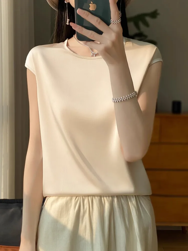 Silk round Ne Strap Vest Women's Svel T-irt Suit Inner Wear Acetate Top Outerwear Spring Summer New Arrival
Silk round Ne Strap Vest Women's Svel T-irt Suit Inner Wear Acetate Top Outerwear Spring Summer New Arrival