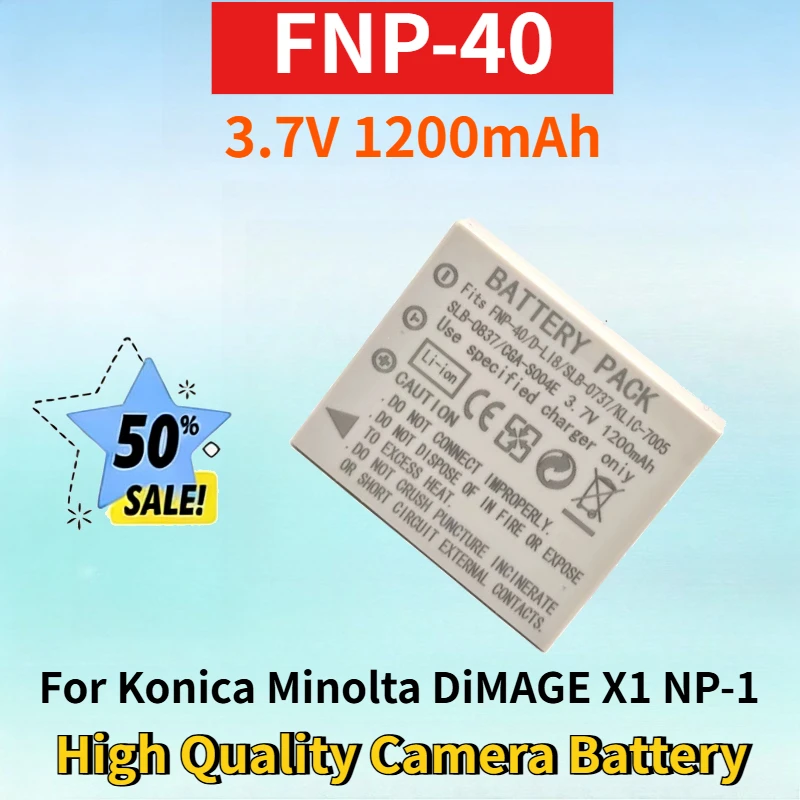 New FNP-40 3.7V 1200mAh Li-ion Rechargeable Battery for Konica Minolta DiMAGE X1 NP-1 NP-1H MBH-NP-1 High Quality Camera Battery
New FNP-40 3.7V 1200mAh Li-ion Rechargeable Battery for Konica Minolta DiMAGE X1 NP-1 NP-1H MBH-NP-1 High Quality Camera Battery