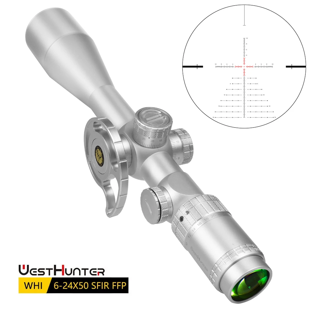 WESTHUNTER Silver WHI 6-24X50 SFIR FFP Riflescope R&G Illuminated Tactical Sights Side Parallax Wheel Lock Reset Hunting Scope
WESTHUNTER Silver WHI 6-24X50 SFIR FFP Riflescope R&G Illuminated Tactical Sights Side Parallax Wheel Lock Reset Hunting Scope