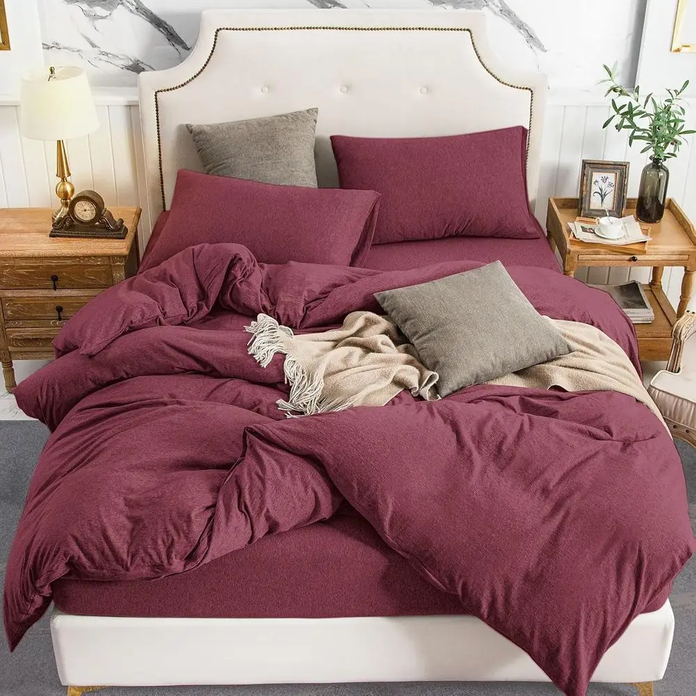 100% Cotton Jersey Knit Duvet Cover Set, Super Soft & Comfortable, 3-Piece Bedding, Zipper Closure, Heather Burgundy, King Size
100% Cotton Jersey Knit Duvet Cover Set, Super Soft & Comfortable, 3-Piece Bedding, Zipper Closure, Heather Burgundy, King Size