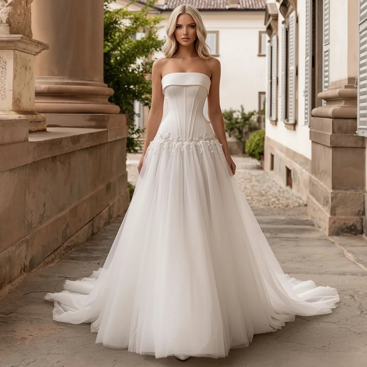 Romantic Strapless Appliques Lace Wedding Dresses For Bride Tulle Bridal Party Gown For Women Long Ball Gown Vestidos Novia
Romantic Strapless Appliques Lace Wedding Dresses For Bride Tulle Bridal Party Gown For Women Long Ball Gown Vestidos Novia