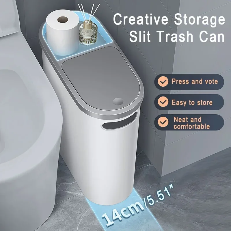 10L Bathroom Trash Can, Press Type Garbage Can with Lid, Household Creative Gap Waste Bin, Simple Paper Basket Kitchen Trash Can
10L Bathroom Trash Can, Press Type Garbage Can with Lid, Household Creative Gap Waste Bin, Simple Paper Basket Kitchen Trash Can