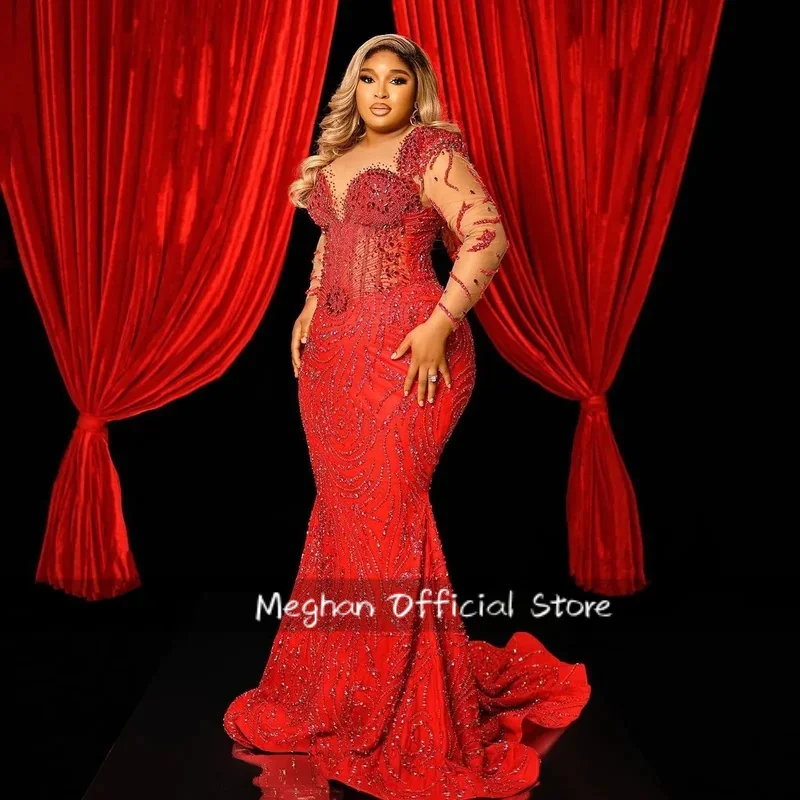 Customized Luxury Plus Size Evening Dresses Beaded Lace Red African Reception Prom Dress Black Women Glitter Party Dress
Customized Luxury Plus Size Evening Dresses Beaded Lace Red African Reception Prom Dress Black Women Glitter Party Dress