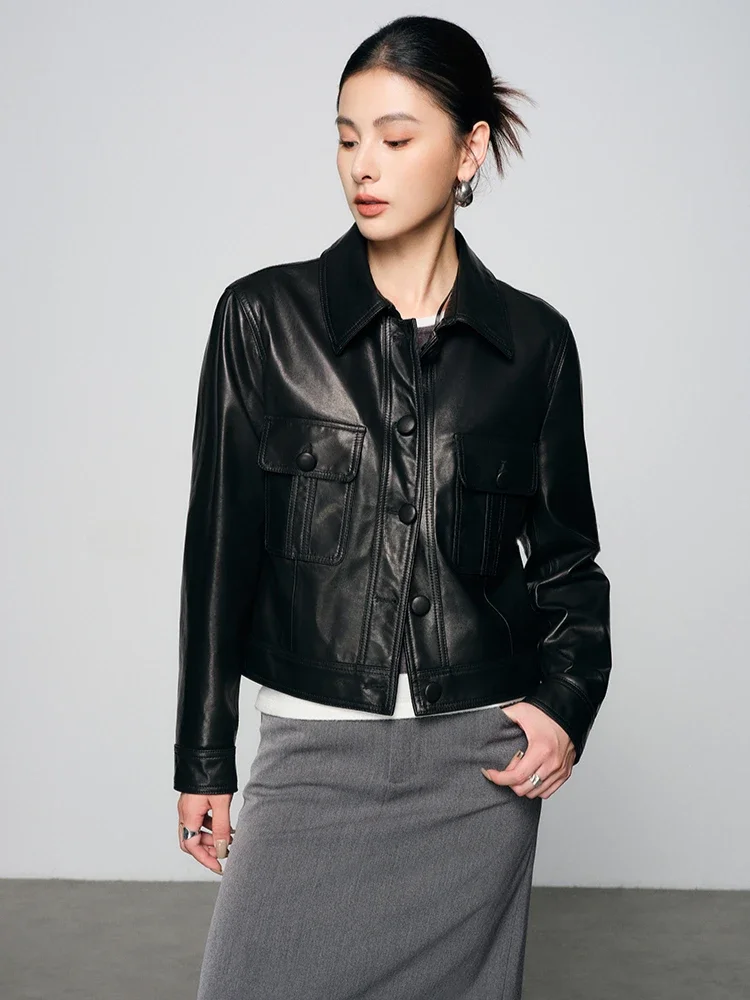 Casual Genuine Leaether Motorcycle Jackets for Women Spring Autumn High-end Simple Slim Short Soft Black Real Sheepskin Coat
Casual Genuine Leaether Motorcycle Jackets for Women Spring Autumn High-end Simple Slim Short Soft Black Real Sheepskin Coat
