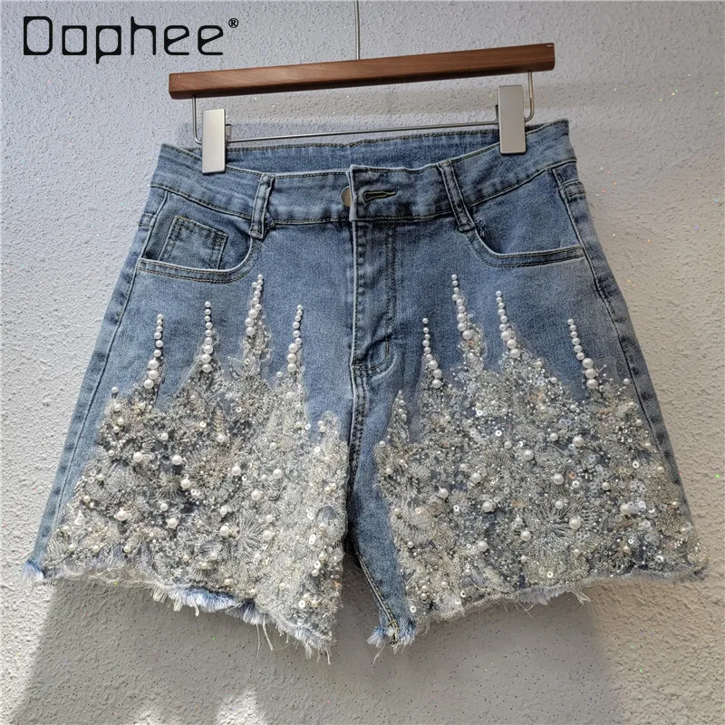 Summer Trendy Street Heavy Industry Beaded Sequined Jeans High Waist Slim Denim Shorts Women Fashion Versatile Wide-leg Pants
Summer Trendy Street Heavy Industry Beaded Sequined Jeans High Waist Slim Denim Shorts Women Fashion Versatile Wide-leg Pants