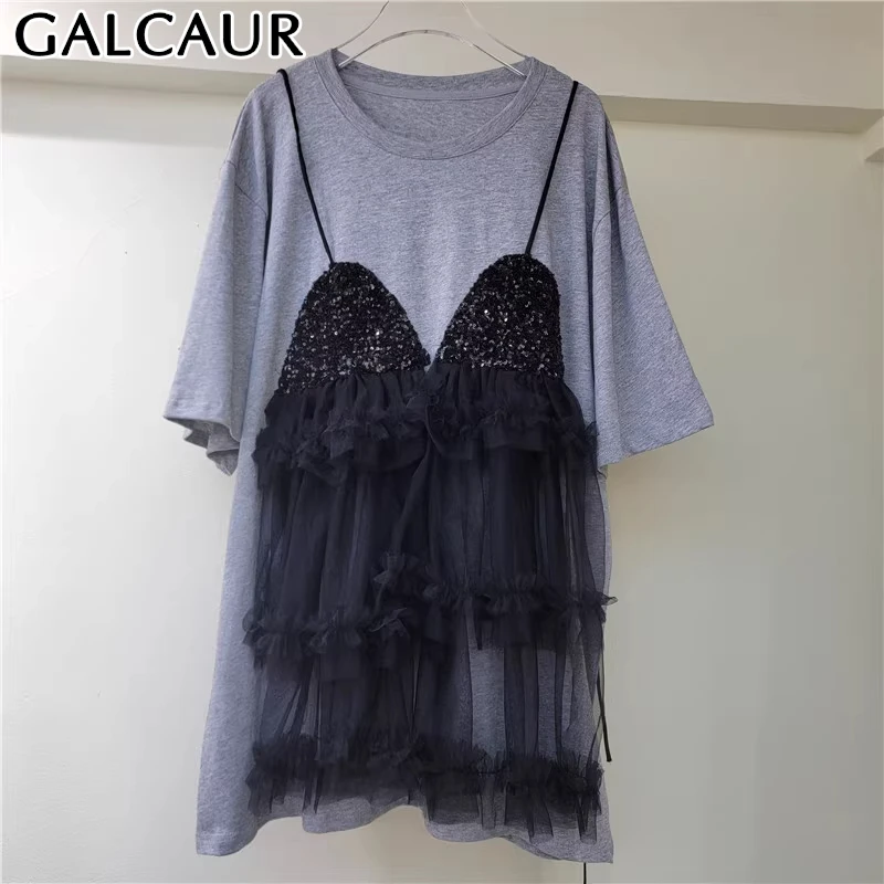 GALCAUR свободные модные футболки с цветными блоками из бисера для женщин, круглый вырез, короткие рукава, лоскутный сетчатый топ, женская одежда, новинка 
GALCAUR свободные модные футболки с цветными блоками из бисера для женщин, круглый вырез, короткие рукава, лоскутный сетчатый топ, женская одежда, новинка