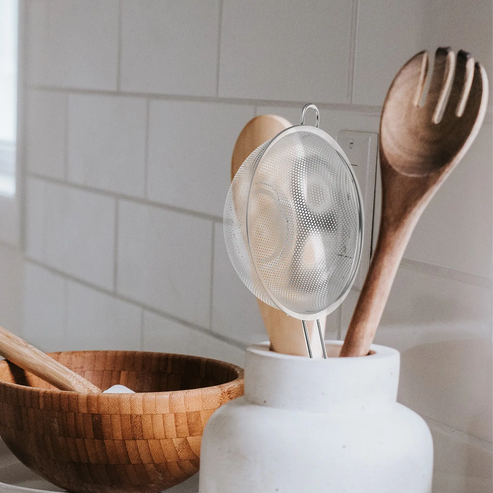 Stainless Steel Colander Basket with Ergonomic Handle for Rice Pasta Fruit Vegetable Washing Draining Small Hole Mesh Strainer
Stainless Steel Colander Basket with Ergonomic Handle for Rice Pasta Fruit Vegetable Washing Draining Small Hole Mesh Strainer