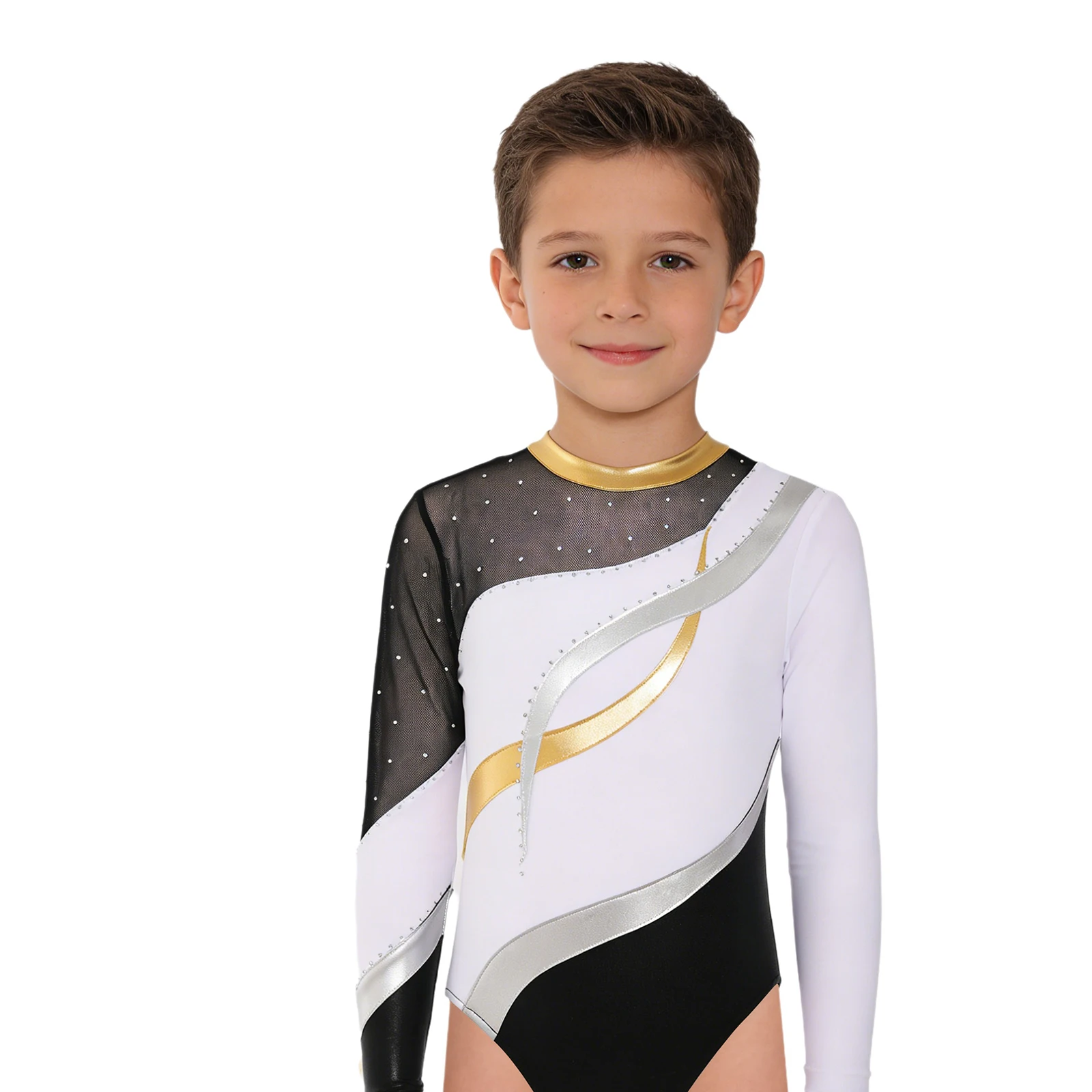 Kids Boys Long Sleeve Patchwork Rhinestones Gymnastics Acrobatics Figure Skating Dance Performance Competition Leotard Bodysuits
Kids Boys Long Sleeve Patchwork Rhinestones Gymnastics Acrobatics Figure Skating Dance Performance Competition Leotard Bodysuits