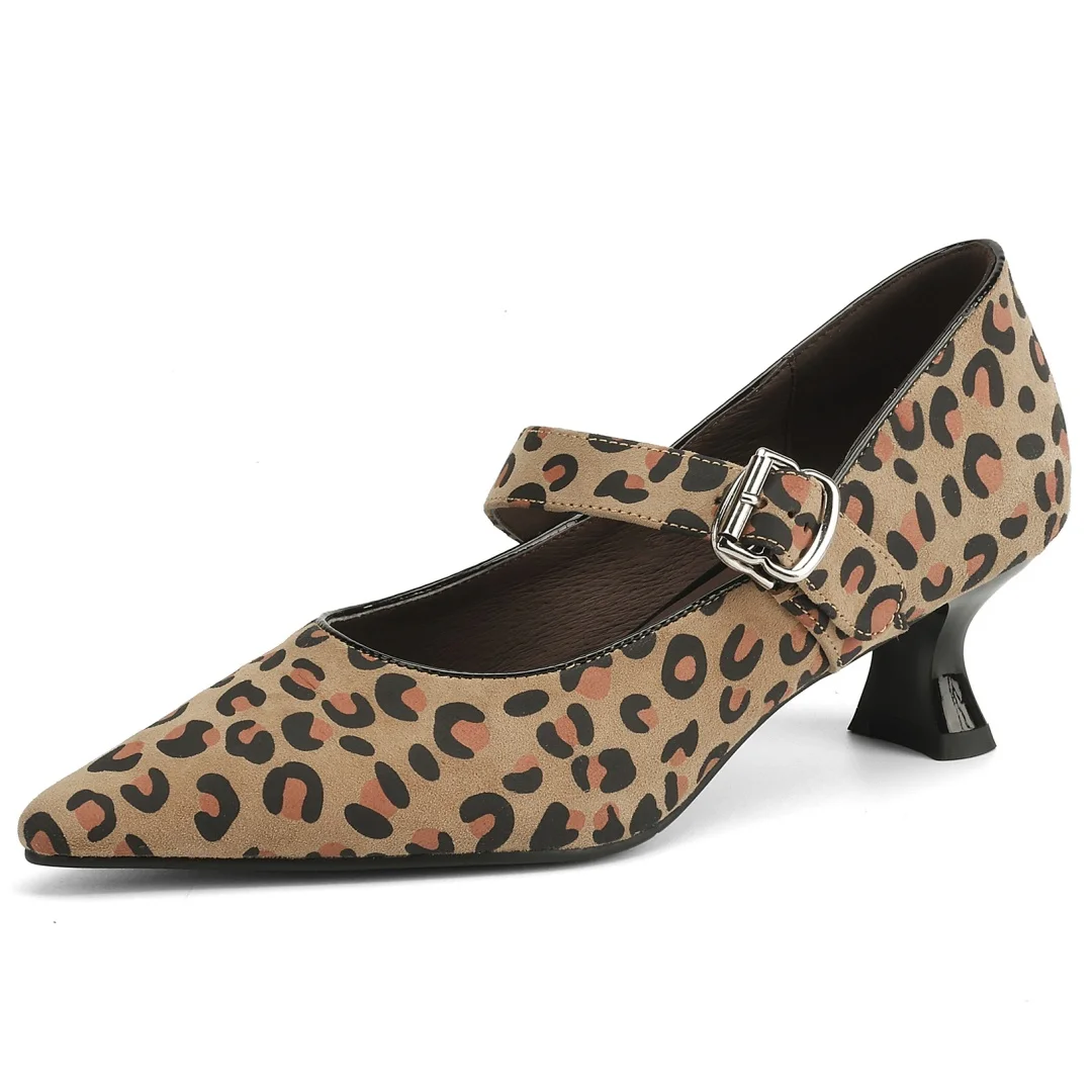 Women's leopard natural suede leather 5cm thin med heel pointed toe Mary Jane pumps elegant ladies daily slim dress heeled shoes
Women's leopard natural suede leather 5cm thin med heel pointed toe Mary Jane pumps elegant ladies daily slim dress heeled shoes