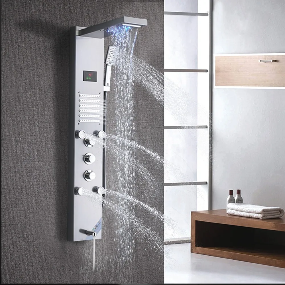 Светодиодная душевая панель Башенная система Душевая колонна из нержавеющей стали Дождевая водопадная насадка
Светодиодная душевая панель Башенная система Душевая колонна из нержавеющей стали Дождевая водопадная насадка