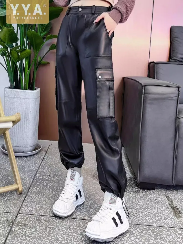 Streetwear Women Sheepskin Genuine Leather Cargo Pants High Waist Multi Pockets Adjustable Bottom Joggers Pants Casual Trousers
Streetwear Women Sheepskin Genuine Leather Cargo Pants High Waist Multi Pockets Adjustable Bottom Joggers Pants Casual Trousers