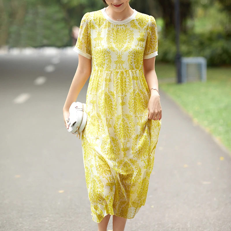 100% Real Silk Women's Print Dress 2024 Summer Elegant Fashion Dresses For Women Short Sleeve Casual Woman Long Dress A-line
100% Real Silk Women's Print Dress 2024 Summer Elegant Fashion Dresses For Women Short Sleeve Casual Woman Long Dress A-line