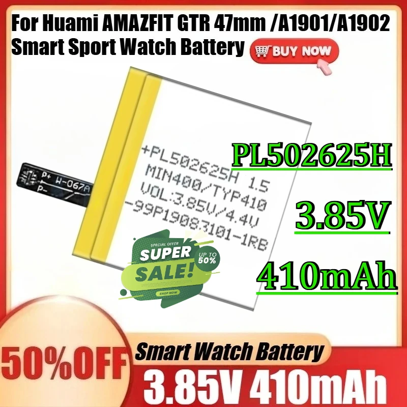 Новые высококачественные аккумуляторы PL502625H 410 мАч для смарт-часов Huami AMAZFIT GTR 47 мм / A1901 / A1902
Новые высококачественные аккумуляторы PL502625H 410 мАч для смарт-часов Huami AMAZFIT GTR 47 мм / A1901 / A1902