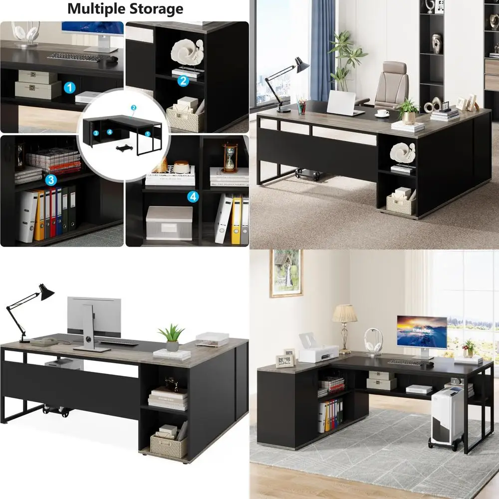 71 Серый L-образный офисный стол с тумбой для хранения, офисный стол с полками, подходит для бизнеса или домашнего офиса
71 Серый L-образный офисный стол с тумбой для хранения, офисный стол с полками, подходит для бизнеса или домашнего офиса