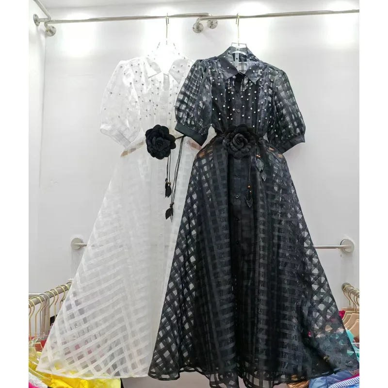 Crystal Evening Luxury Dress Women Summer Short Sleeve Single Breast Flower Belt Long Plaid Dresses Shirt Midi Vestidos Elegant
Crystal Evening Luxury Dress Women Summer Short Sleeve Single Breast Flower Belt Long Plaid Dresses Shirt Midi Vestidos Elegant