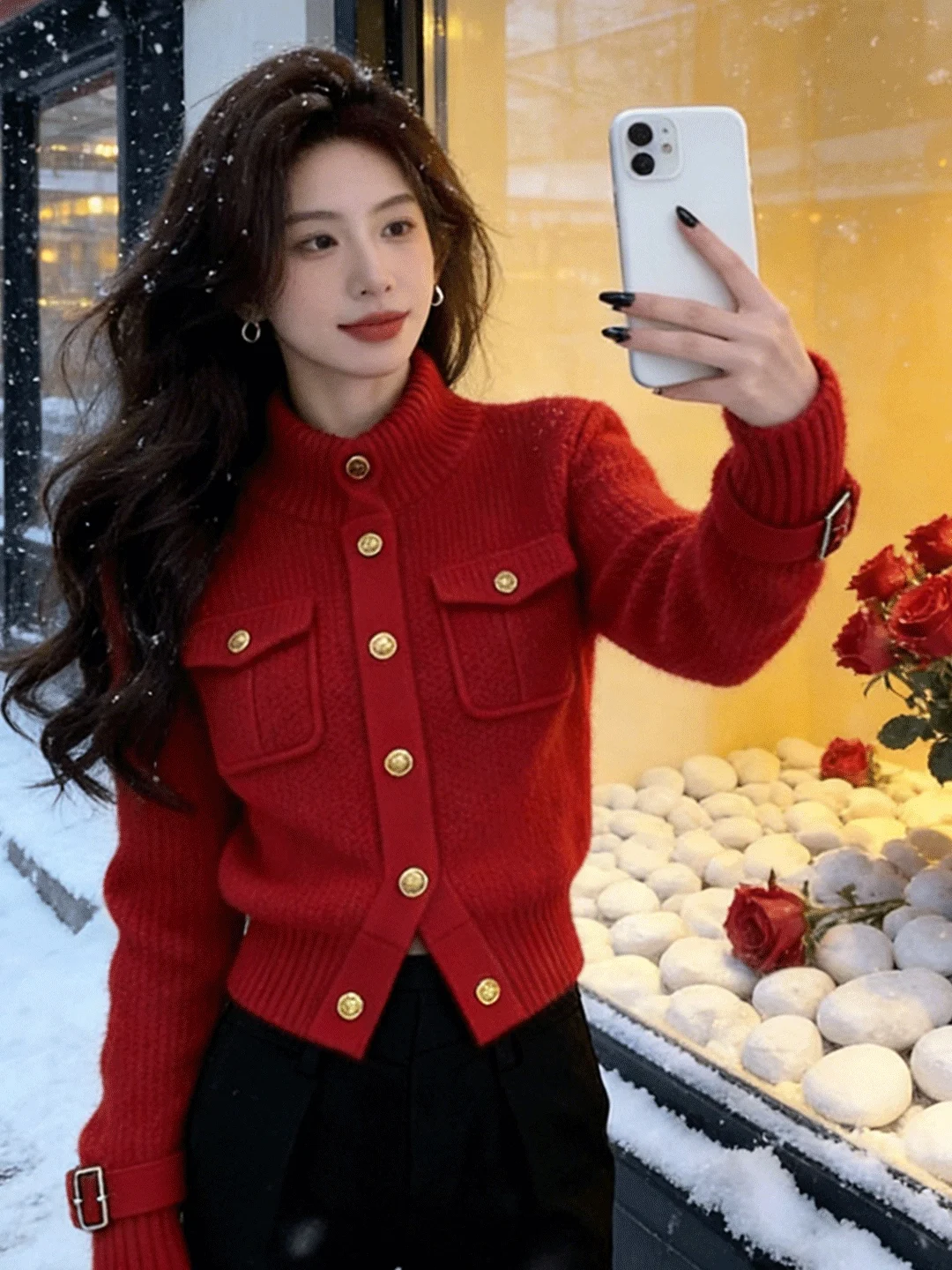Korean Style Red Knitted Sweater Women's Thickened Long Sleeve Short Coat Unique Beautiful Inner Wear Metal Buckle Decoration
Korean Style Red Knitted Sweater Women's Thickened Long Sleeve Short Coat Unique Beautiful Inner Wear Metal Buckle Decoration
