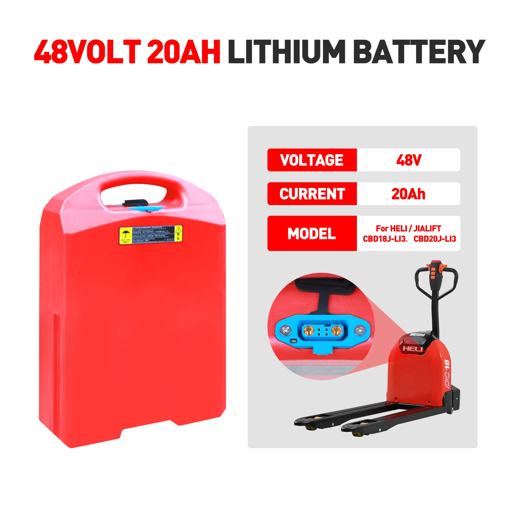 48V 20Ah LiFePO4 Battery for Electric pallet jack Heli/Jiali DC20 CBD18/20J-LI3 4000+ cycles Lithium Battery
48V 20Ah LiFePO4 Battery for Electric pallet jack Heli/Jiali DC20 CBD18/20J-LI3 4000+ cycles Lithium Battery