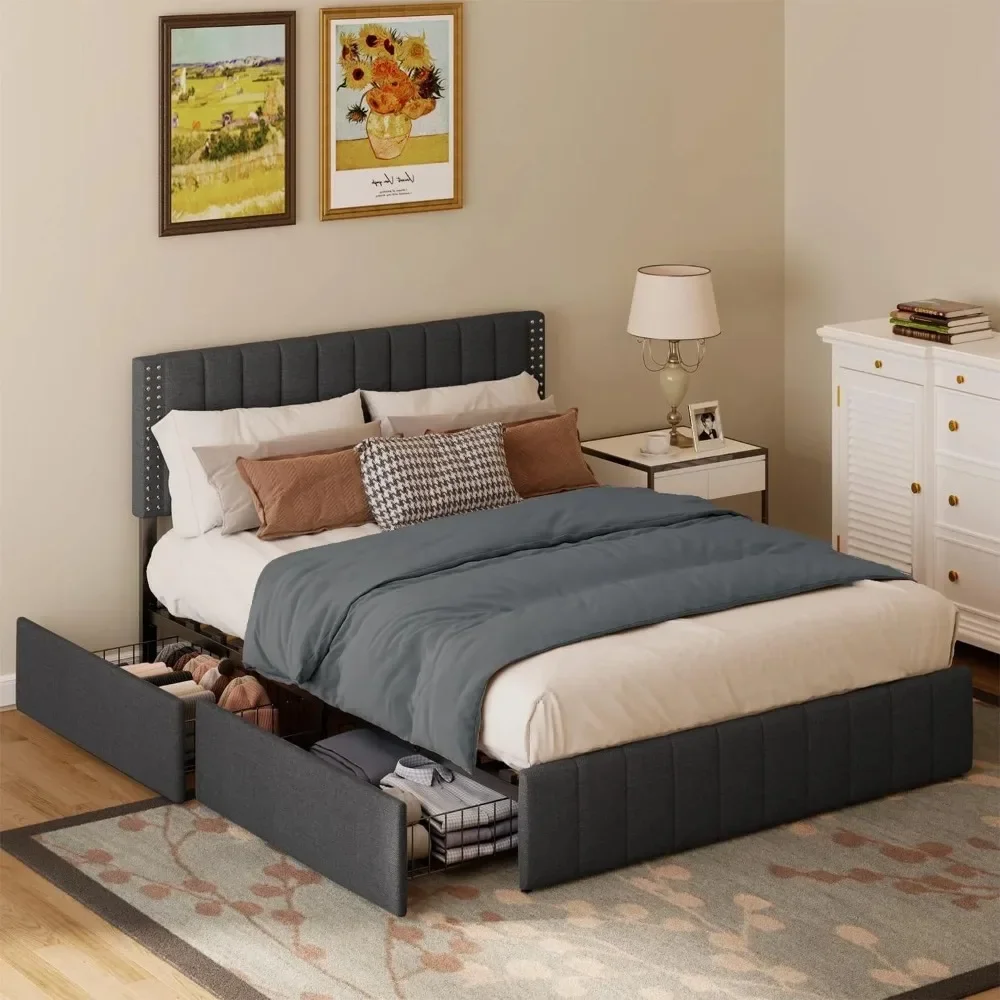 Full Bed Frame with 4 Drawers(Wheeled) and Adjustable Headboard Platform, Dark Grey Children Beds
Full Bed Frame with 4 Drawers(Wheeled) and Adjustable Headboard Platform, Dark Grey Children Beds