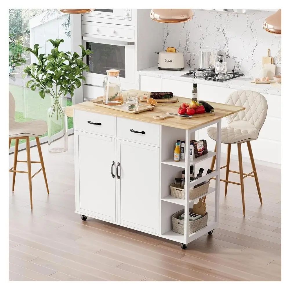Rolling Kitchen Island Cart with Drop Leaf, Kitchen Storage Cabinet On Wheels with 2 Drawers, 3 Open Spice Racks and Towel Rack
Rolling Kitchen Island Cart with Drop Leaf, Kitchen Storage Cabinet On Wheels with 2 Drawers, 3 Open Spice Racks and Towel Rack