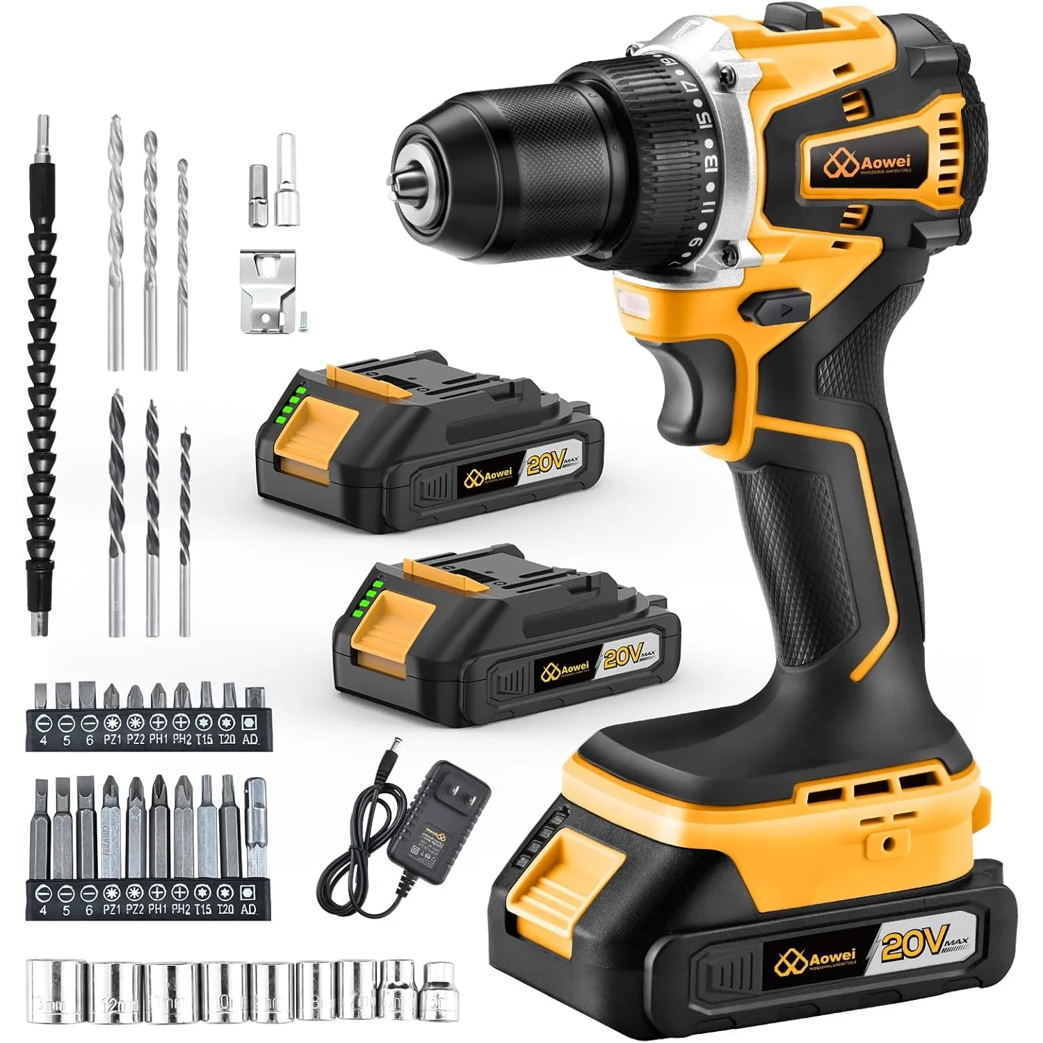 20V Cordless Drill Set with 2 Batteries, 40N Torque, Keyless Chuck, LED Light
20V Cordless Drill Set with 2 Batteries, 40N Torque, Keyless Chuck, LED Light