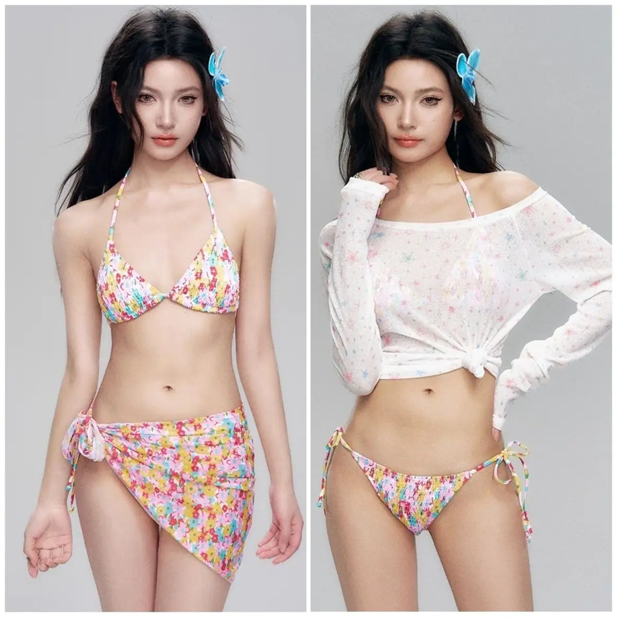 Fresh Floral Colorful Pleated Split Swimsuit for Women Seaside Holiday Swimwear Halter Bra + Tie Up Bottom 3 Pcs Sets Bikini Set
Fresh Floral Colorful Pleated Split Swimsuit for Women Seaside Holiday Swimwear Halter Bra + Tie Up Bottom 3 Pcs Sets Bikini Set