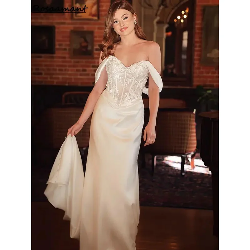 Modern Off The Shoulder Satin Mermaid Wedding Dresses Illusion Appliques Lace Boho Bridal Gowns
Modern Off The Shoulder Satin Mermaid Wedding Dresses Illusion Appliques Lace Boho Bridal Gowns