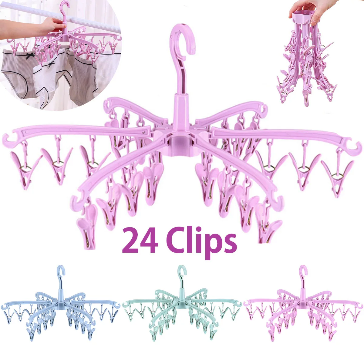 Universal 24 clip foldable portable travel underwear hanger with rotatable drying rack
Universal 24 clip foldable portable travel underwear hanger with rotatable drying rack