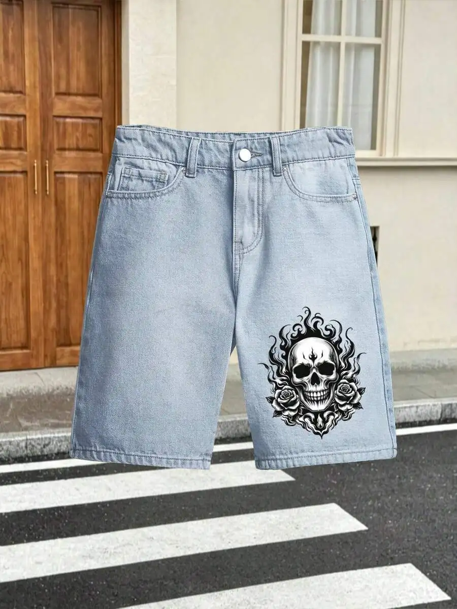 Loose Casual Denim Shorts With Skull Rose Graphic For Men
Loose Casual Denim Shorts With Skull Rose Graphic For Men