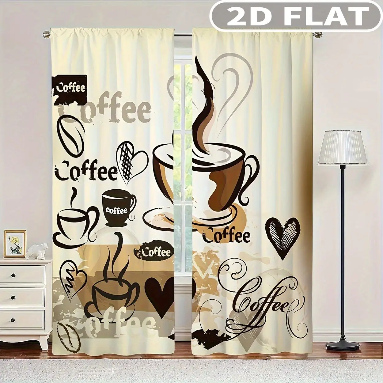 2D FLAT 2pcs Curtains Coffee Cup Heart Steam Bean Perfect for Balcony, Bedroom, Living Room, Suitable for 4 Seasons
2D FLAT 2pcs Curtains Coffee Cup Heart Steam Bean Perfect for Balcony, Bedroom, Living Room, Suitable for 4 Seasons