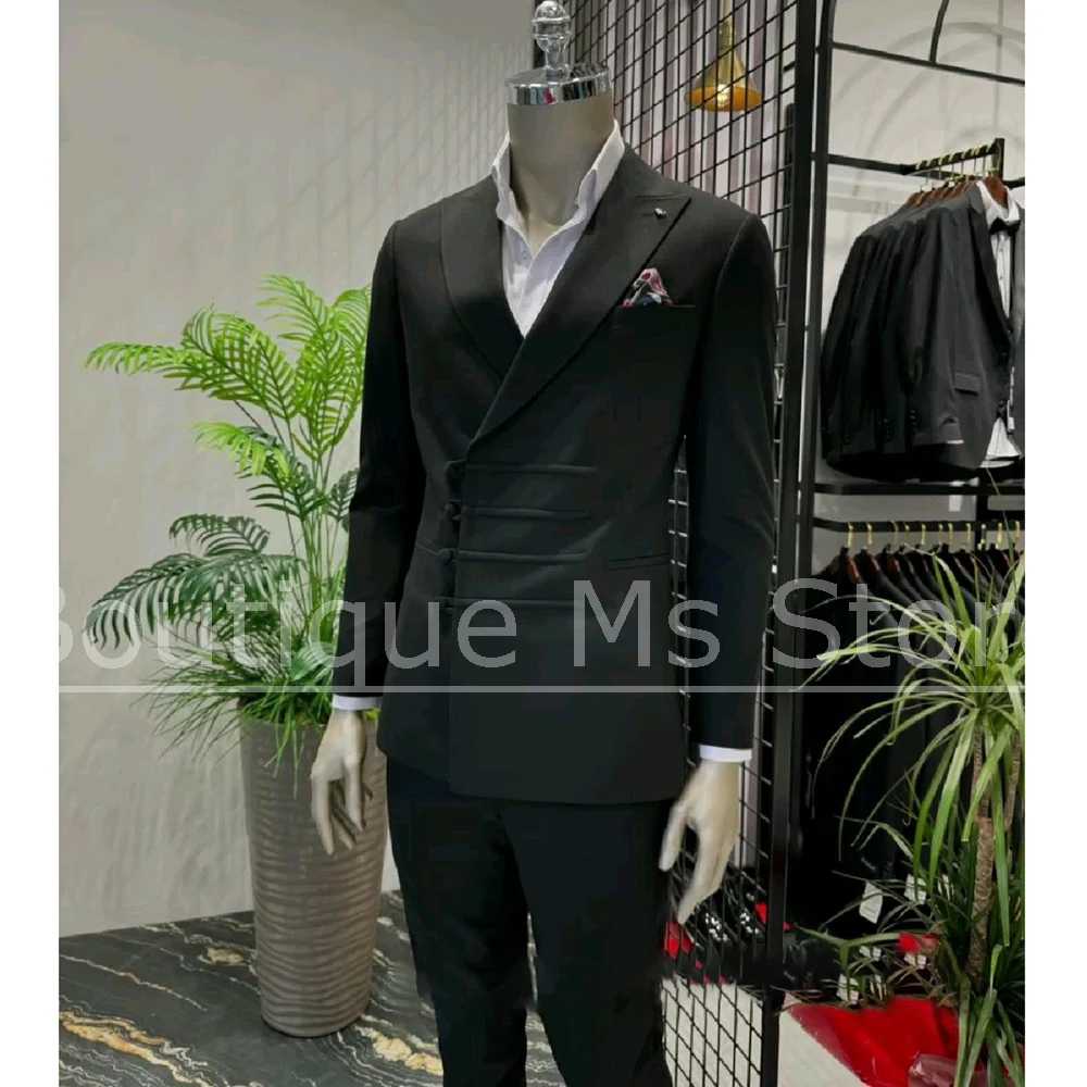 Men's Black Slim Fit 2 Piece Suit Set Unique Knot Button Design Blazer Pants Fashion Smart Casual Formal Wedding Party Tuxedo
Men's Black Slim Fit 2 Piece Suit Set Unique Knot Button Design Blazer Pants Fashion Smart Casual Formal Wedding Party Tuxedo