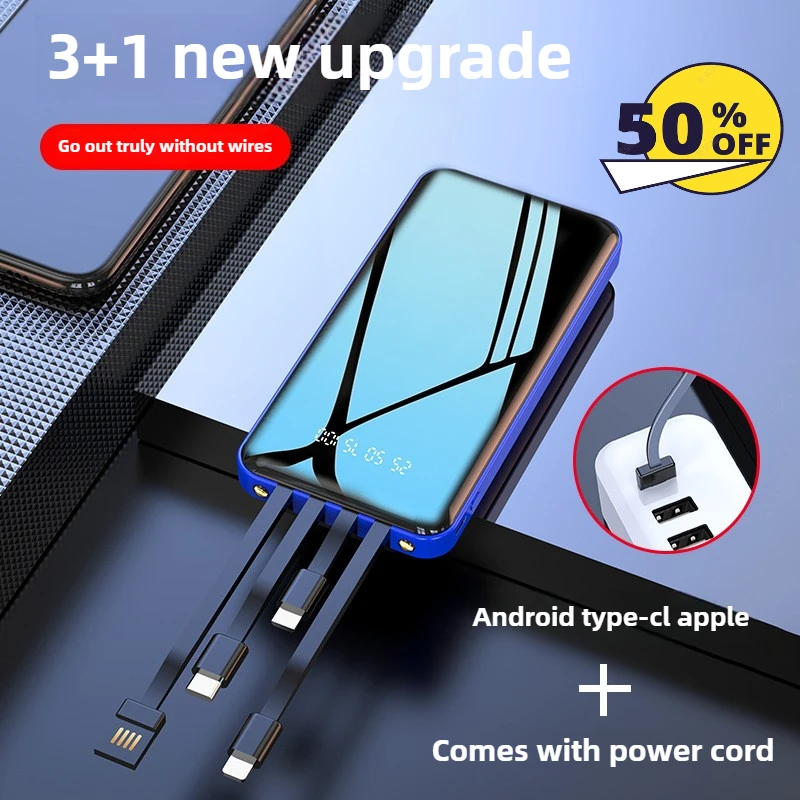 20000mAh Power Bank with Built-in Cable Fast-charging Large-capacity Mobile Power Supply
20000mAh Power Bank with Built-in Cable Fast-charging Large-capacity Mobile Power Supply