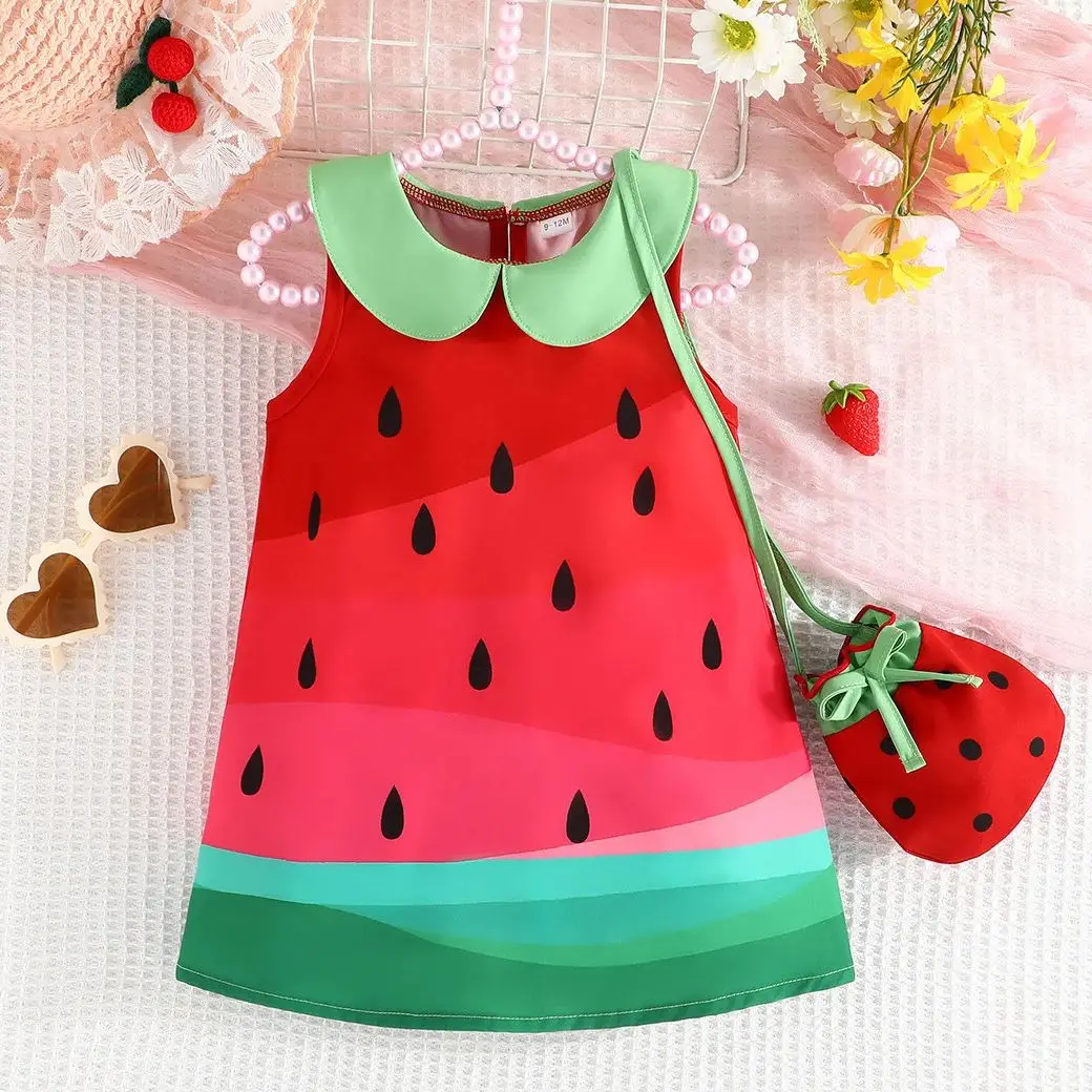 Baby Girls Dress Watermelon Print Doll Collar Sleeveless Sweet Dress Summer Toddler Kids Red Princess Dress With Bag 1-3 Years
Baby Girls Dress Watermelon Print Doll Collar Sleeveless Sweet Dress Summer Toddler Kids Red Princess Dress With Bag 1-3 Years
