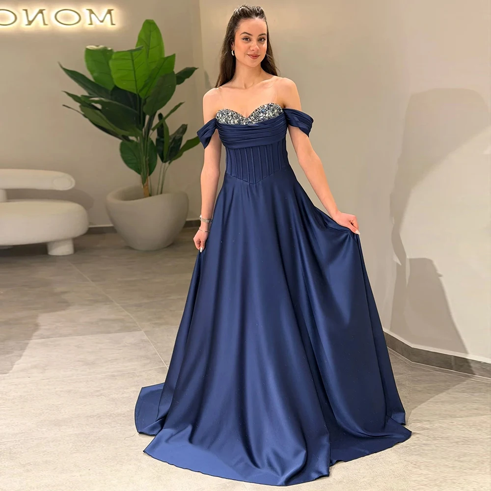 Gorgeous Navy Blue Off-the-Shoulder Satin Evening Gown with Crystal Sweetheart High Quality Customized Party Prom Dress 2026
Gorgeous Navy Blue Off-the-Shoulder Satin Evening Gown with Crystal Sweetheart High Quality Customized Party Prom Dress 2026