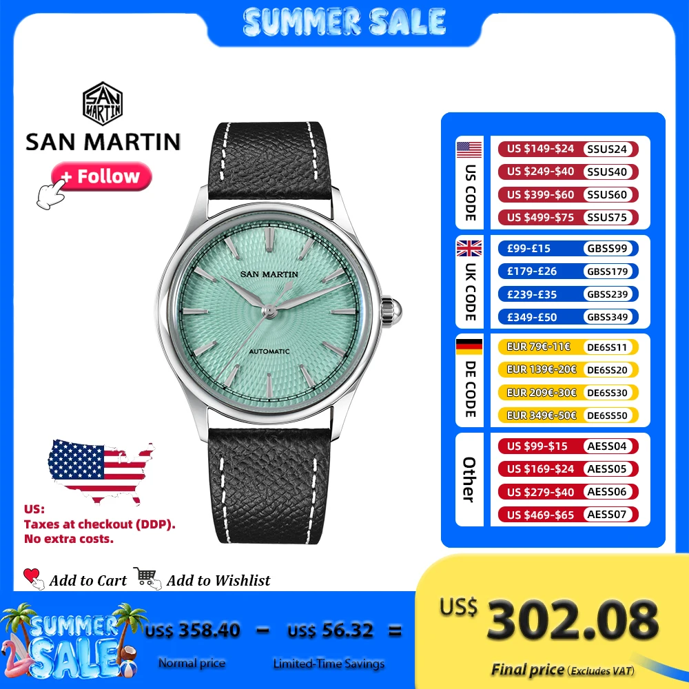 San Martin 37mm Dress Men Watch ST1812 Automatic Movement Luxury Steel Mechanical Watches Couple Gifts Waterproof 10Bar SN0110
San Martin 37mm Dress Men Watch ST1812 Automatic Movement Luxury Steel Mechanical Watches Couple Gifts Waterproof 10Bar SN0110