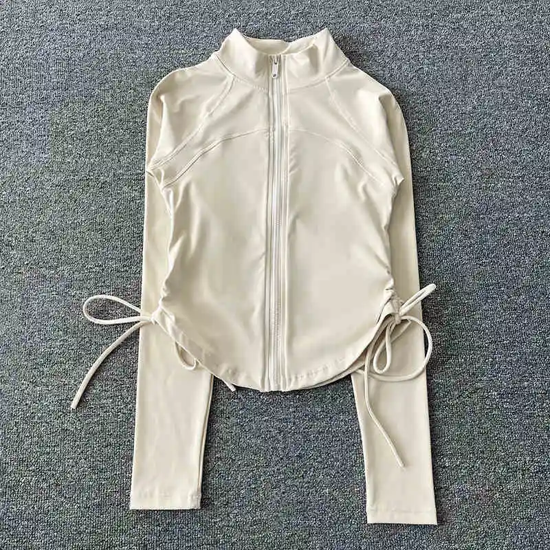 Women's yoga suit autumn sports jacket with drawstring, slimming, zipper, stand-up collar, long sleeves, professional running fi
Women's yoga suit autumn sports jacket with drawstring, slimming, zipper, stand-up collar, long sleeves, professional running fi