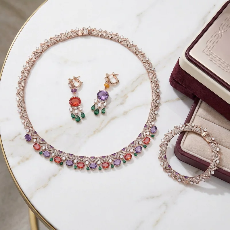 Europe America Style Earrings Bracelet Necklace Inlay Red Purple Cubic Zircon Enamel Tassels Pendant Party Jewelry Sets
Europe America Style Earrings Bracelet Necklace Inlay Red Purple Cubic Zircon Enamel Tassels Pendant Party Jewelry Sets