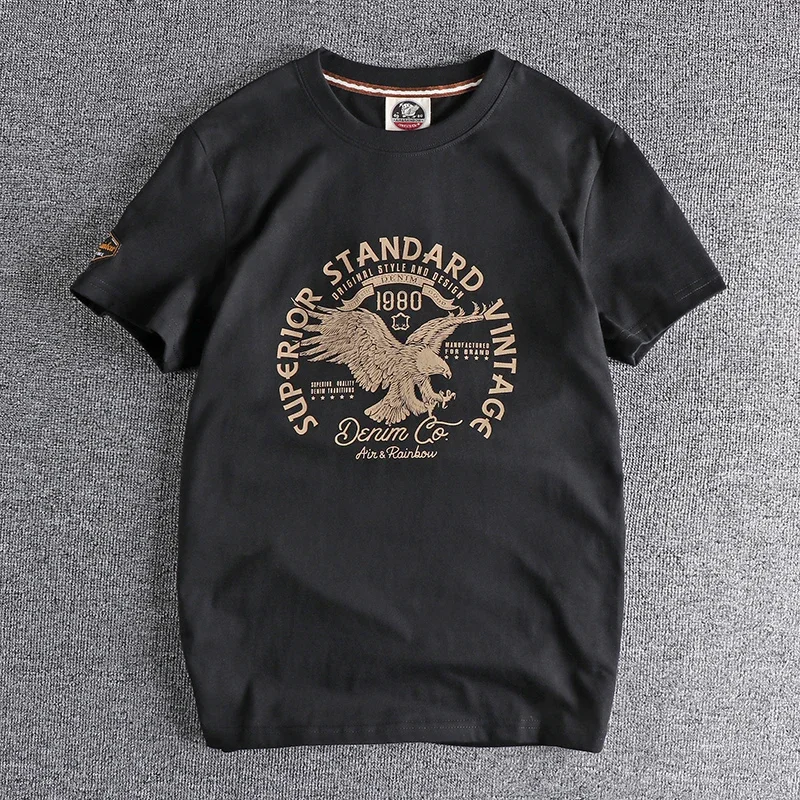 Summer New American Retro Short-sleeved O-neck Eagle Printed T-shirt Men's Fashion Simple 100% Cotton Washed Casual Sport Tops
Summer New American Retro Short-sleeved O-neck Eagle Printed T-shirt Men's Fashion Simple 100% Cotton Washed Casual Sport Tops